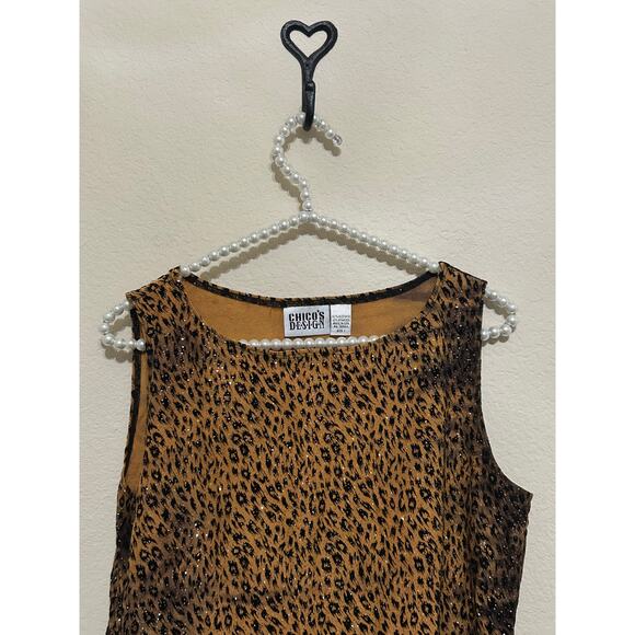 Chicos Animal Print Top Size 1 US Medium Sparkly Jungle Cat Blouse Tank Vintage - Picture 2 of 10